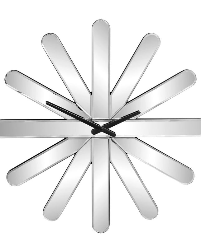 26" Silver Mirrored Glass Silent Analog Starburst Wall Clock