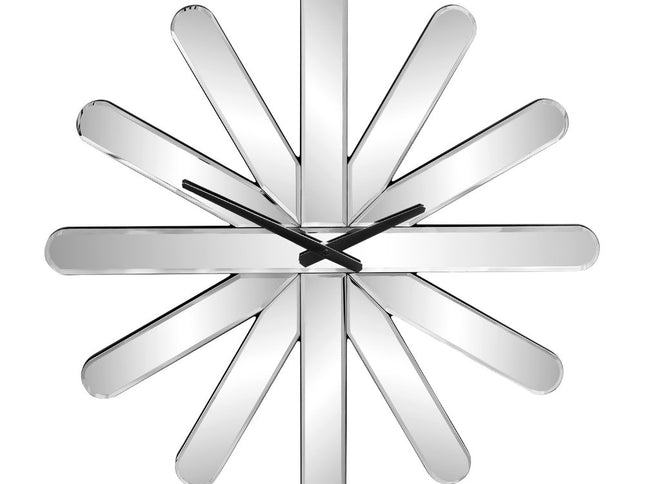 26" Silver Mirrored Glass Silent Analog Starburst Wall Clock