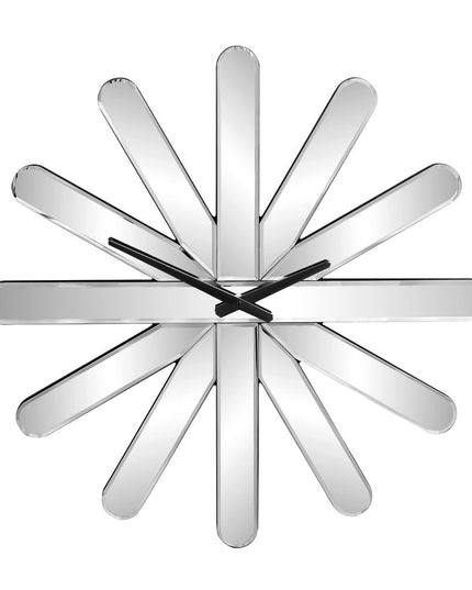 26" Silver Mirrored Glass Silent Analog Starburst Wall Clock