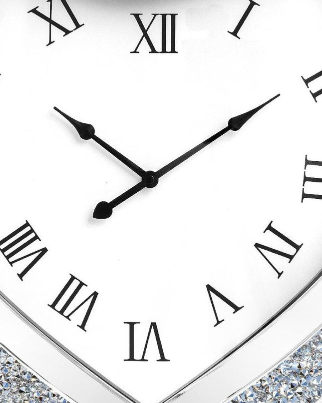 27" Silver Faux Crystal And Mirrored Glass Silent Analog Heart Wall Clock