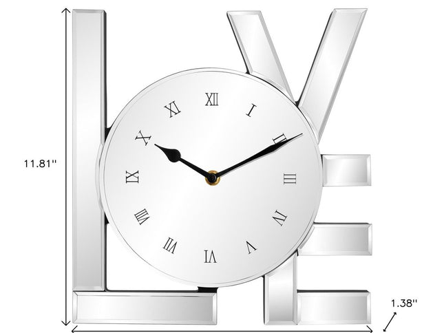 11" Silver Mirrored Glass Love Wall Clock
