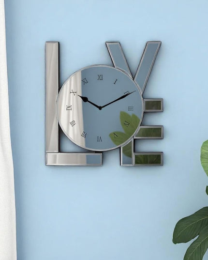 11" Silver Mirrored Glass Love Wall Clock