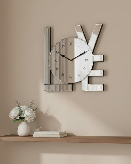 11" Silver Mirrored Glass Love Wall Clock