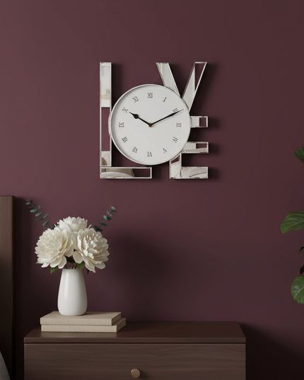 11" Silver Mirrored Glass Love Wall Clock