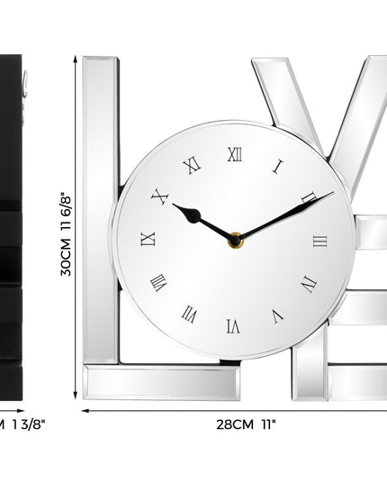 11" Silver Mirrored Glass Love Wall Clock