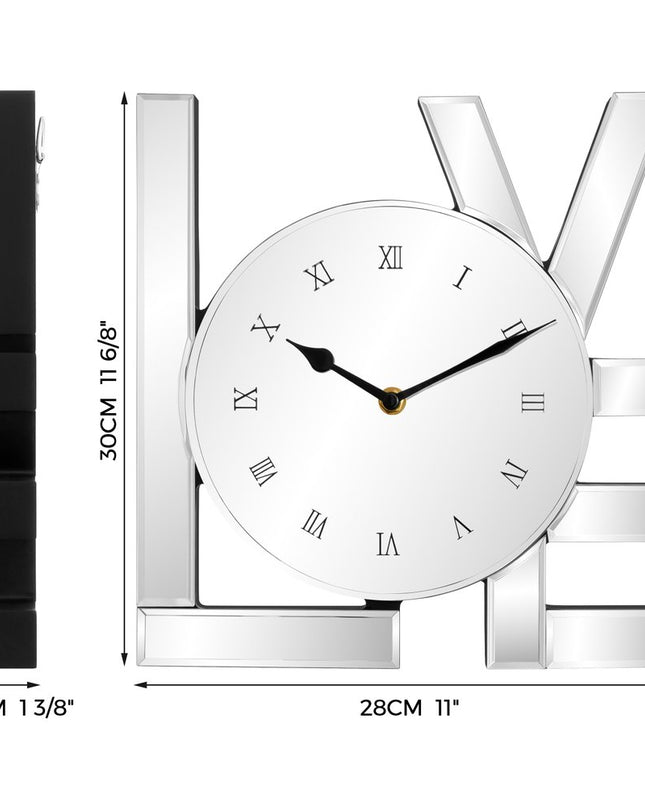 11" Silver Mirrored Glass Love Wall Clock
