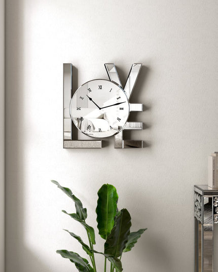 11" Silver Mirrored Glass Love Wall Clock