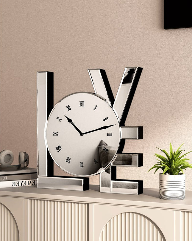11" Silver Mirrored Glass Love Wall Clock