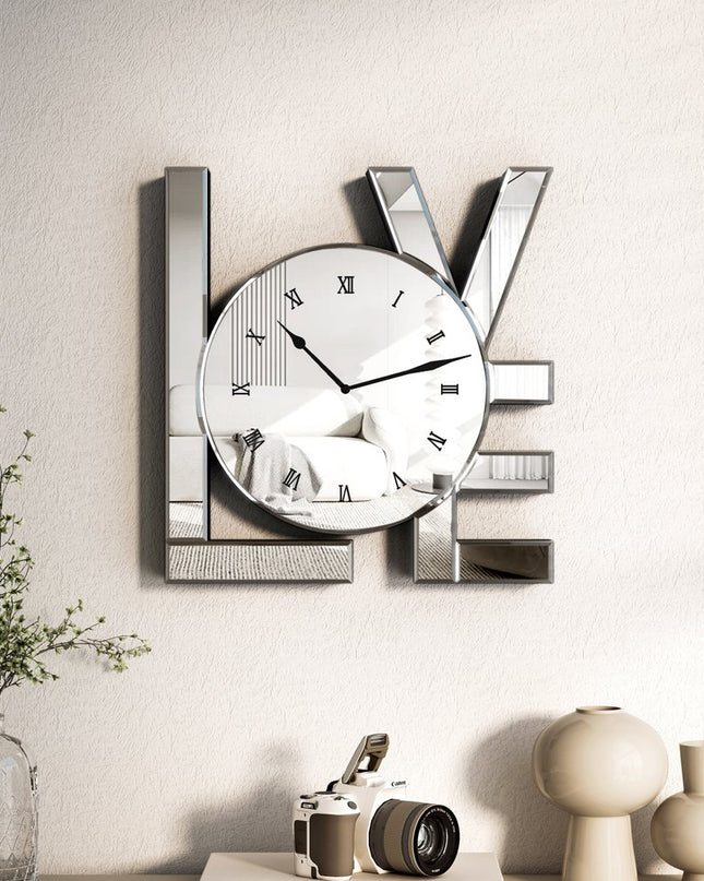 11" Silver Mirrored Glass Love Wall Clock