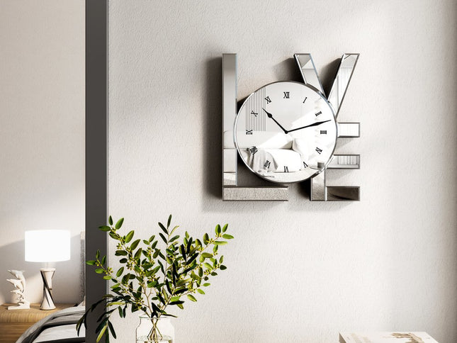 11" Silver Mirrored Glass Love Wall Clock