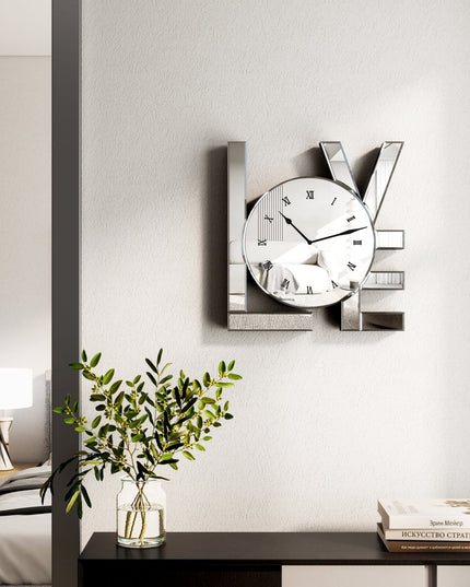 11" Silver Mirrored Glass Love Wall Clock