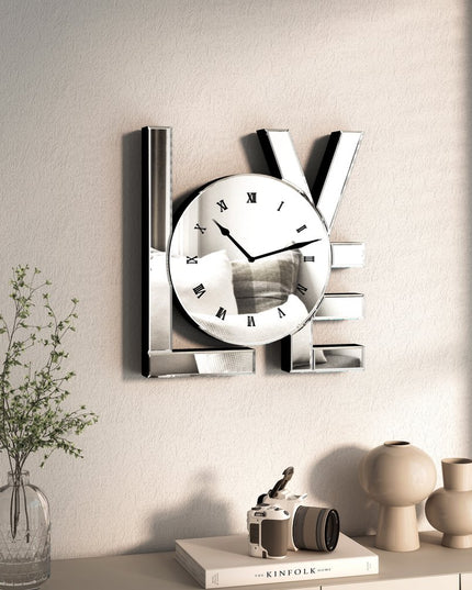 11" Silver Mirrored Glass Love Wall Clock