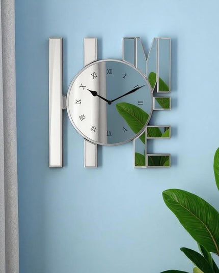 14" Silver Mirrored Glass Silent Analog Home Wall Clock