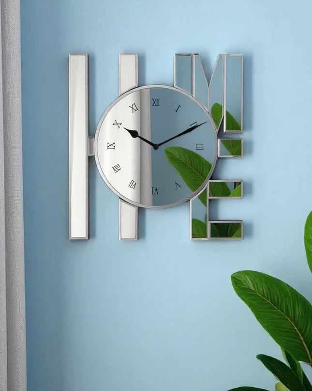 14" Silver Mirrored Glass Silent Analog Home Wall Clock