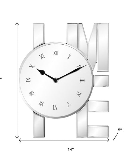 14" Silver Mirrored Glass Silent Analog Home Wall Clock