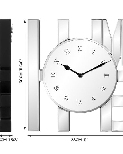 14" Silver Mirrored Glass Silent Analog Home Wall Clock