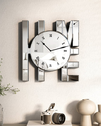 14" Silver Mirrored Glass Silent Analog Home Wall Clock
