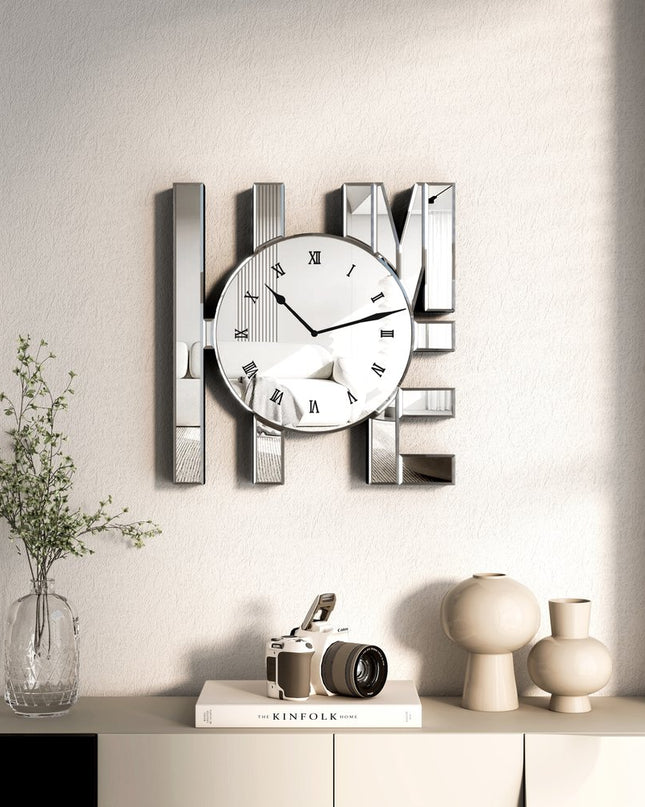 14" Silver Mirrored Glass Silent Analog Home Wall Clock