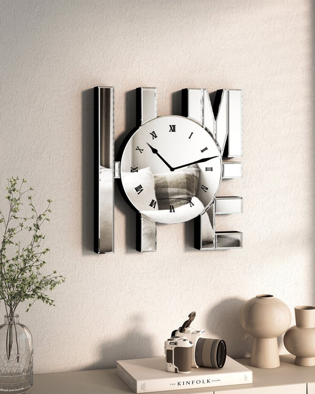 14" Silver Mirrored Glass Silent Analog Home Wall Clock