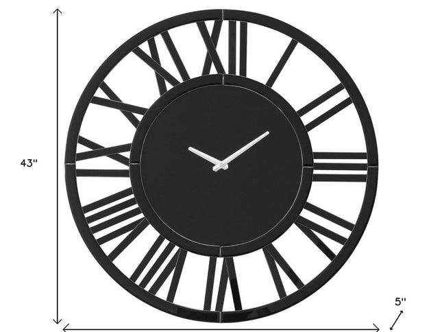 43" Black Mirrored Acrylic Silent Analog Circle Wall Clock