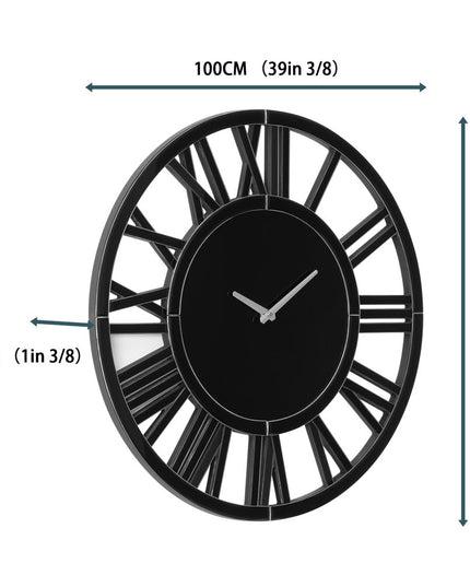 43" Black Mirrored Acrylic Silent Analog Circle Wall Clock