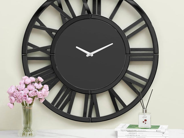 43" Black Mirrored Acrylic Silent Analog Circle Wall Clock