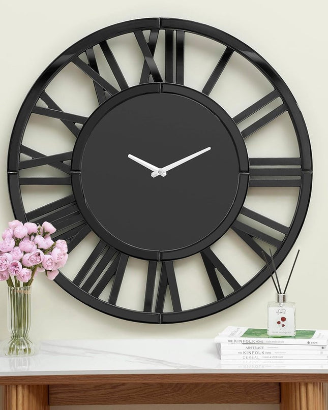 43" Black Mirrored Acrylic Silent Analog Circle Wall Clock