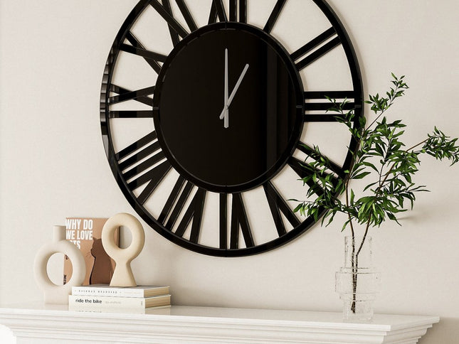 43" Black Mirrored Acrylic Silent Analog Circle Wall Clock