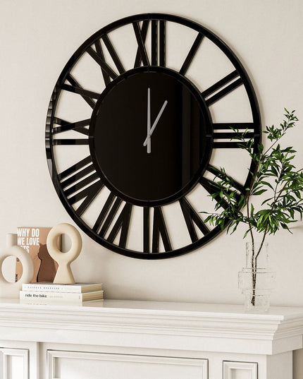 43" Black Mirrored Acrylic Silent Analog Circle Wall Clock