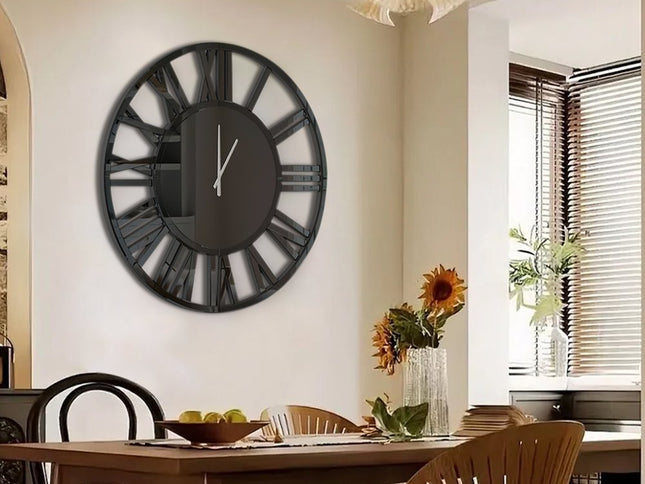 43" Black Mirrored Acrylic Silent Analog Circle Wall Clock