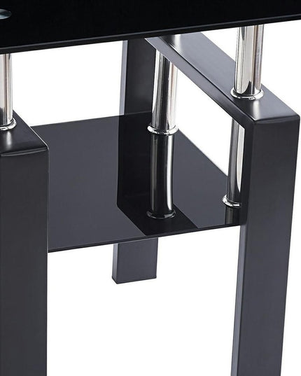 Set of Two Black Glass and Metal Square End Tables With Shelf
