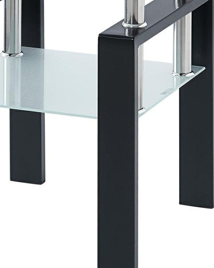 Clear and Black Glass and Metal Square End Tables With Shelf