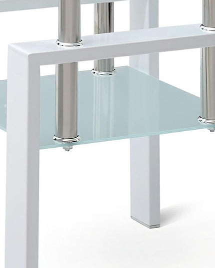 20" Clear and White Glass and Metal Square End Table With Shelf