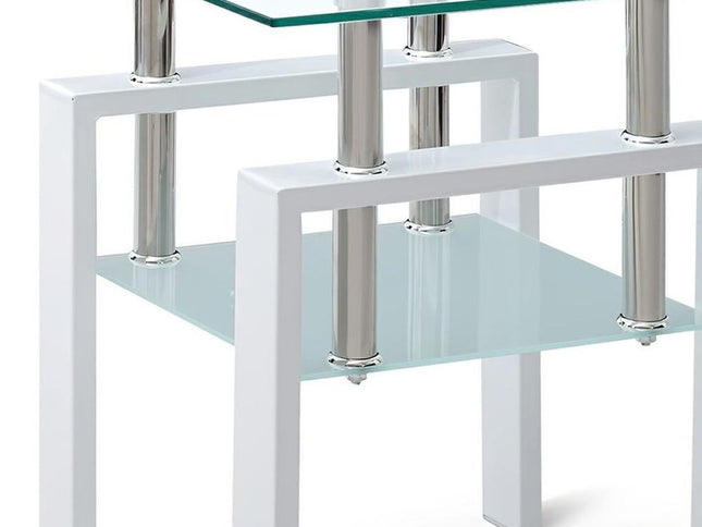 20" Clear and White Glass and Metal Square End Table With Shelf