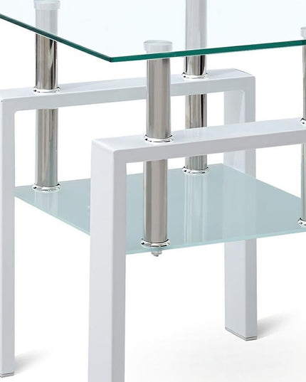20" Clear and White Glass and Metal Square End Table With Shelf