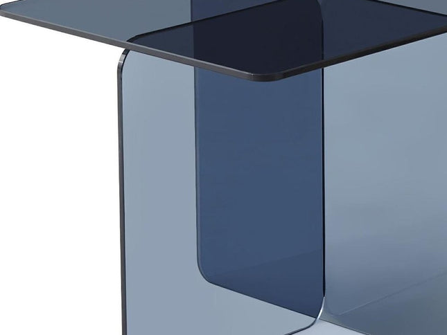 16" Smoky Black Glass Square Cross Legs End Table