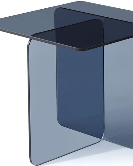 16" Smoky Black Glass Square Cross Legs End Table