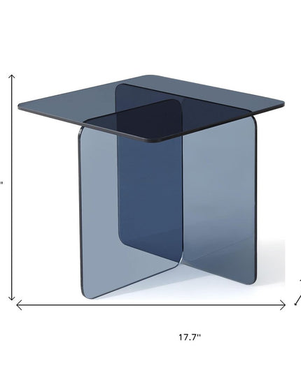 16" Smoky Black Glass Square Cross Legs End Table