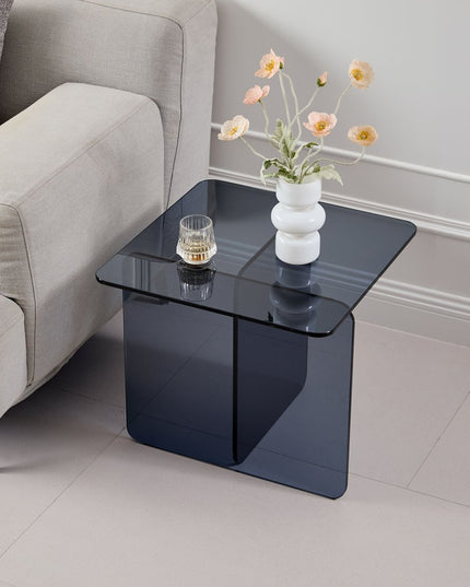 16" Smoky Black Glass Square Cross Legs End Table