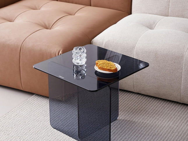 16" Smoky Black Glass Square Cross Legs End Table
