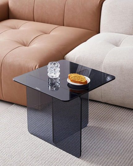 16" Smoky Black Glass Square Cross Legs End Table