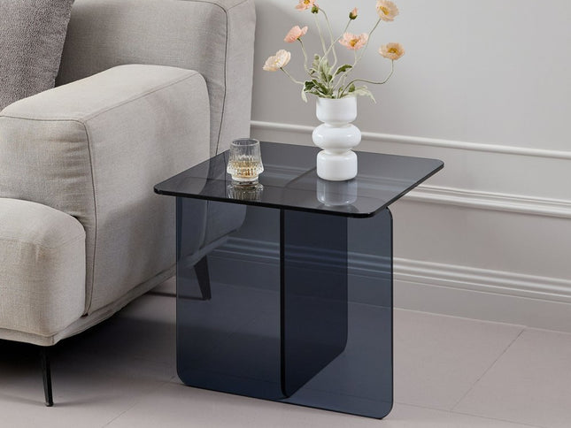 16" Smoky Black Glass Square Cross Legs End Table