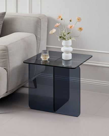 16" Smoky Black Glass Square Cross Legs End Table