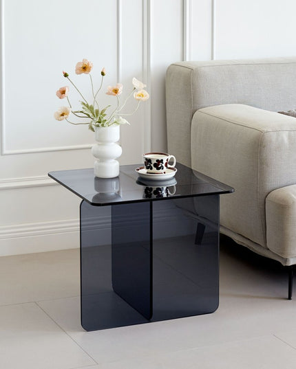 16" Smoky Black Glass Square Cross Legs End Table