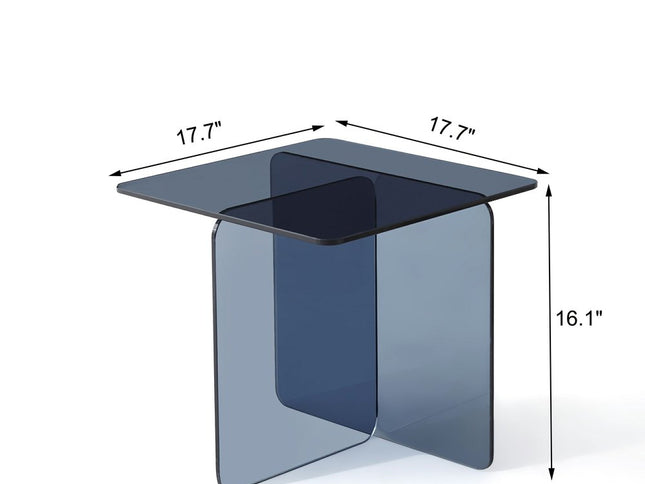 16" Smoky Black Glass Square Cross Legs End Table