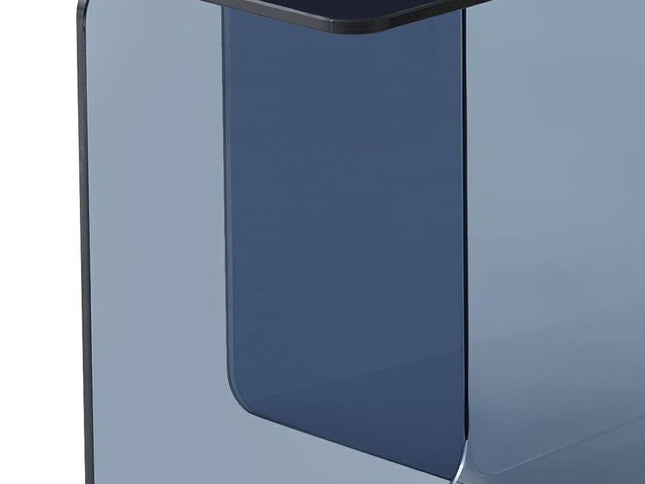 16" Smoky Black Glass Square Cross Legs End Table