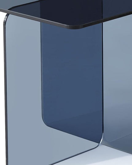 16" Smoky Black Glass Square Cross Legs End Table