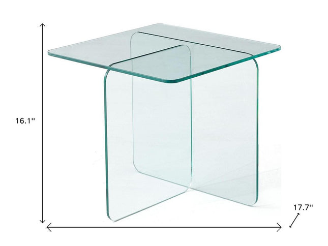 16" Clear Glass Square Cross Legs End Table