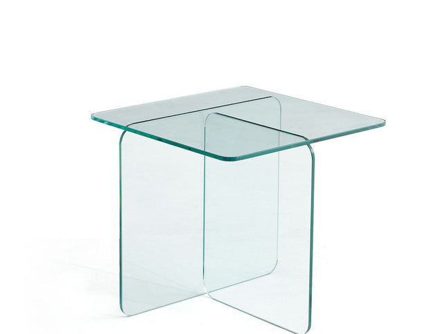 16" Clear Glass Square Cross Legs End Table