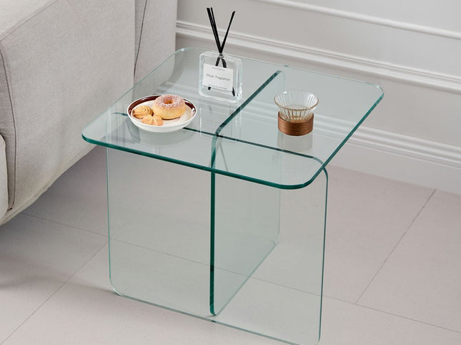 16" Clear Glass Square Cross Legs End Table